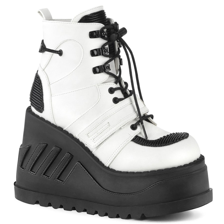 Stomp-13 White Vegan Leather Demonia Australia