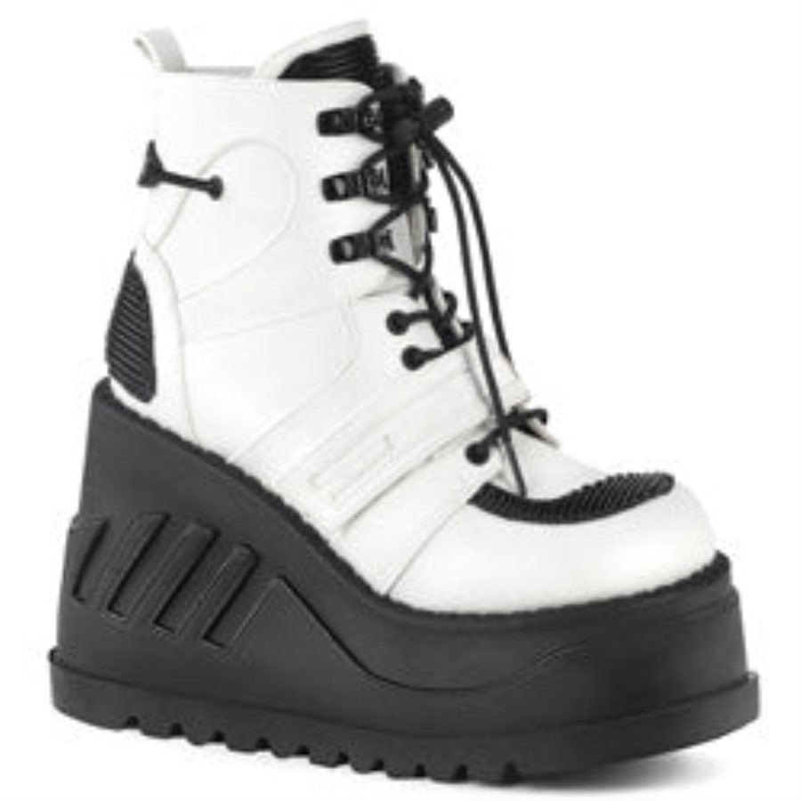 Stomp-13 White Vegan Leather Demonia Australia