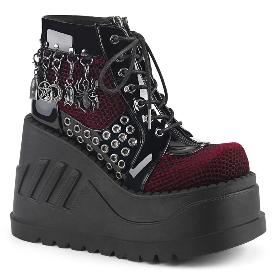 Stomp-18 Black Burgundy Velvet Demonia Australia