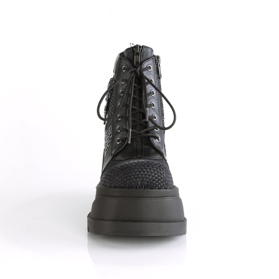 Stomp-18 Demonia Australia Black Vegan Leather-Gray Velvet