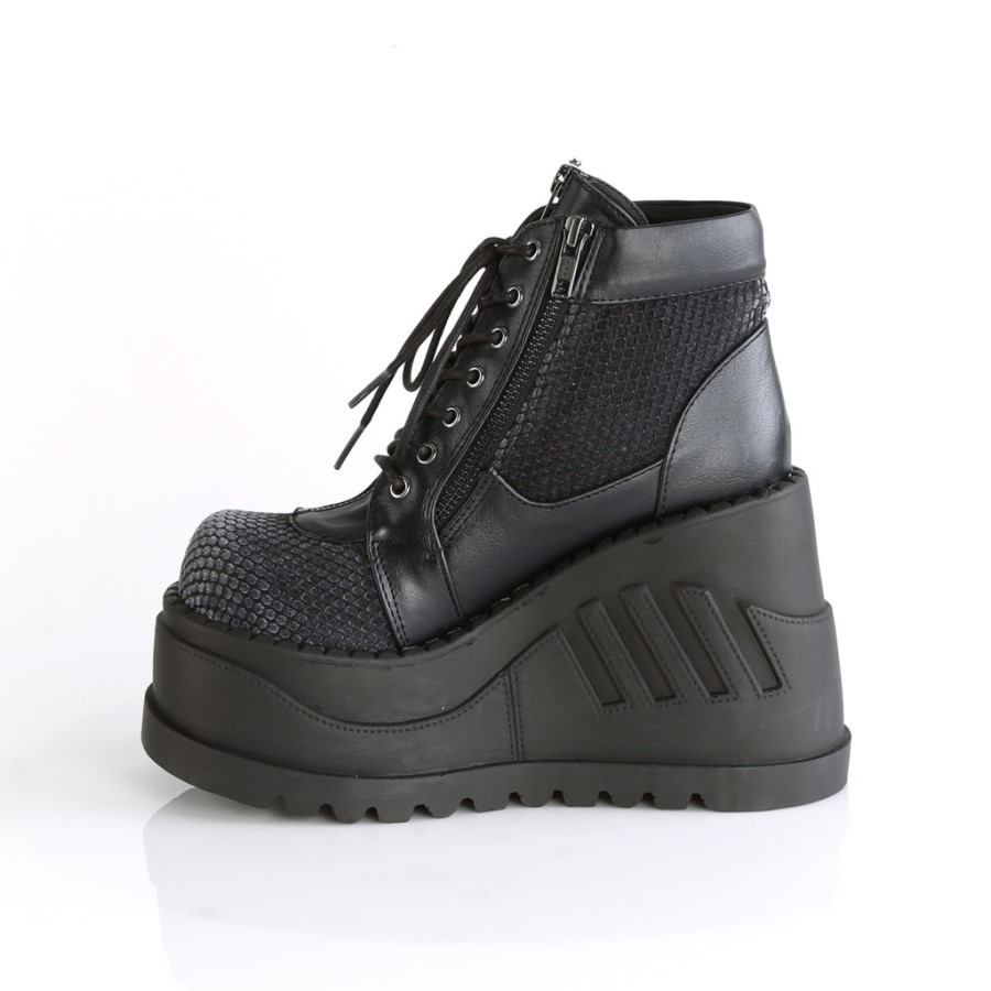 Stomp-18 Demonia Australia Black Vegan Leather-Gray Velvet