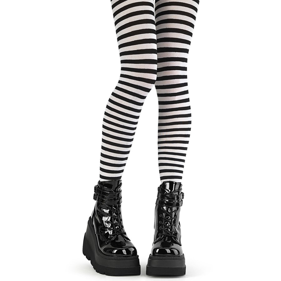 Striped Pantyhose Black&White Nylon Demonia Australia