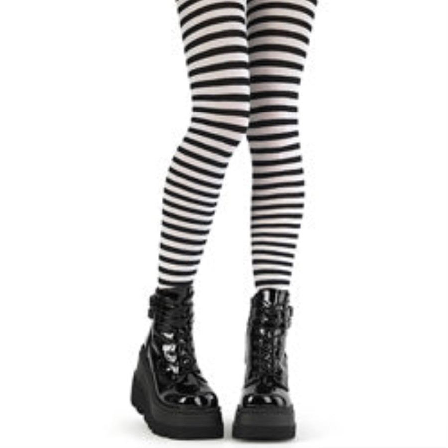 Striped Pantyhose Black&White Nylon Demonia Australia