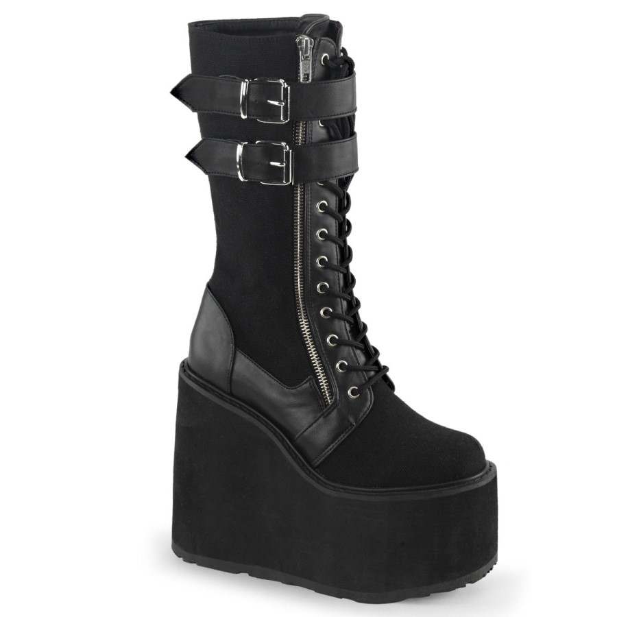Swing-221 Demonia Australia Black Canvas-Vegan Leather