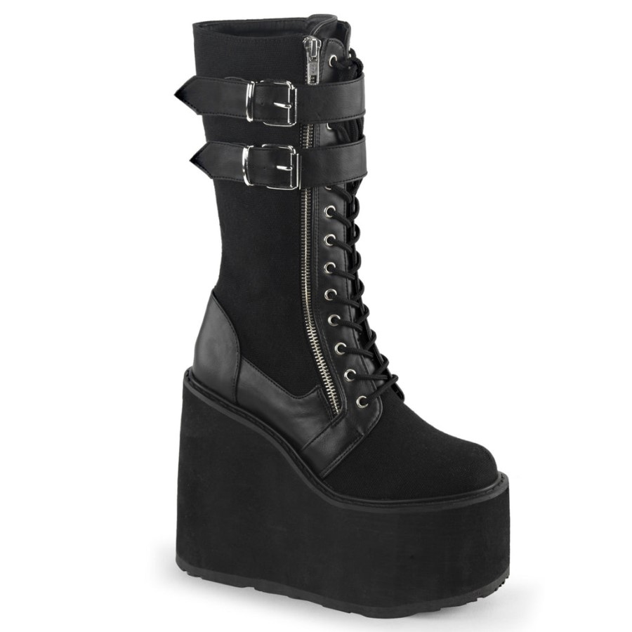 Swing-221 Demonia Australia Black Canvas-Vegan Leather