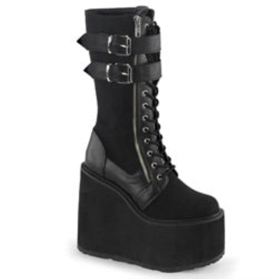 Swing-221 Demonia Australia Black Canvas-Vegan Leather