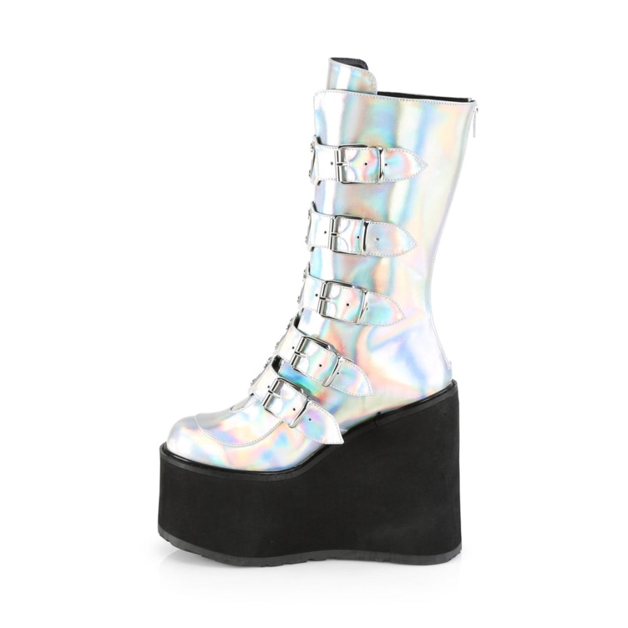 Swing-230 Demonia Australia Silver Hologram Vegan Leather
