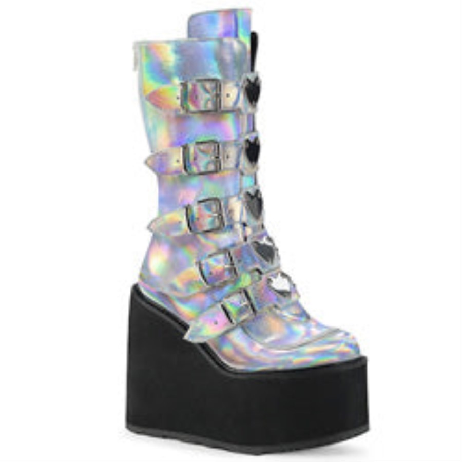 Swing-230 Demonia Australia Silver Hologram Vegan Leather