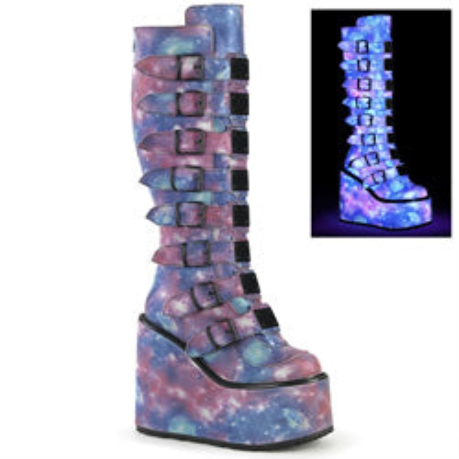 Swing-815 Blue Reflective Vegan Leather Demonia Australia