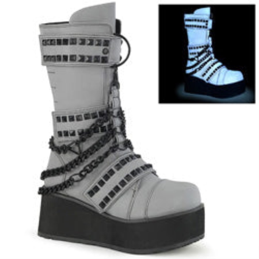 Trashville-138 Gray Multi Reflective Vegan Leather Demonia Australia