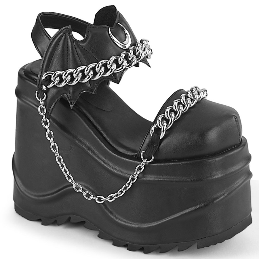 Wave-20 Black Vegan Leather Demonia Australia