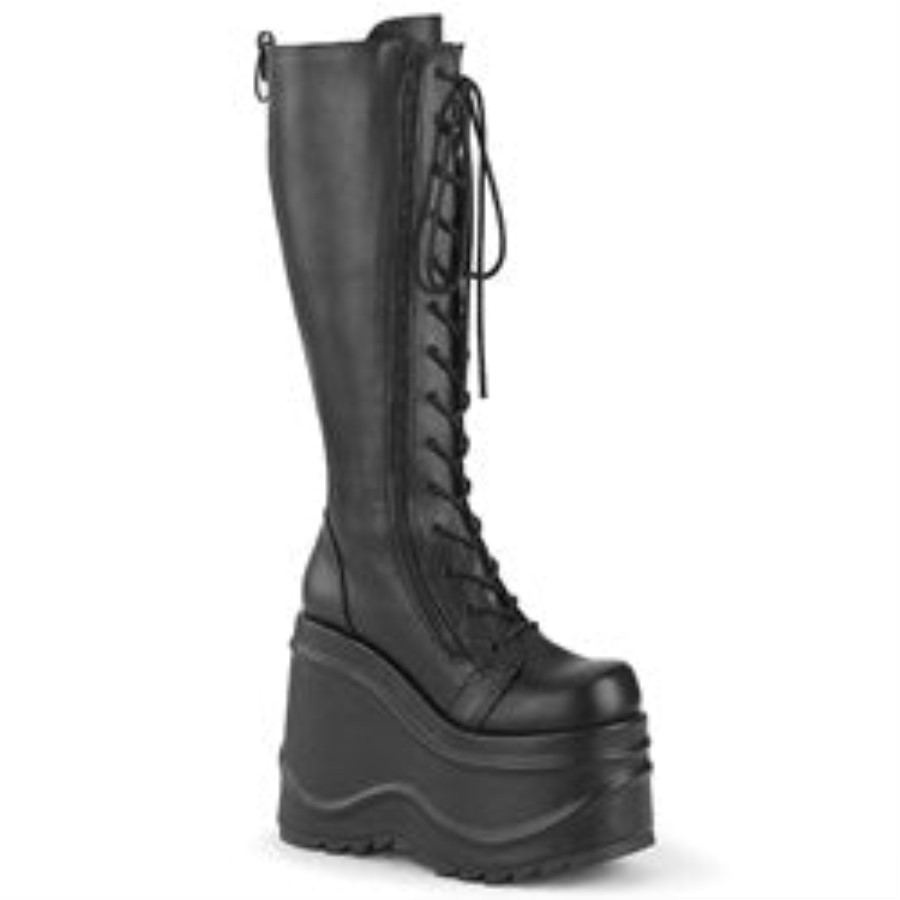 Wave-200 Black Vegan Leather Demonia Australia